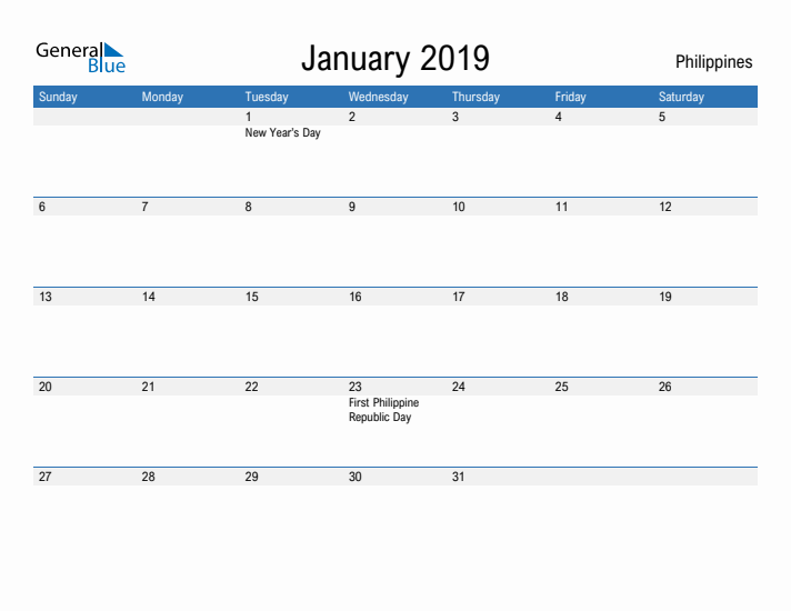 Fillable January 2019 Calendar