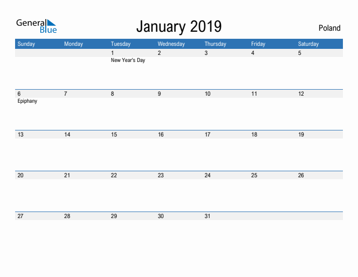 Fillable January 2019 Calendar