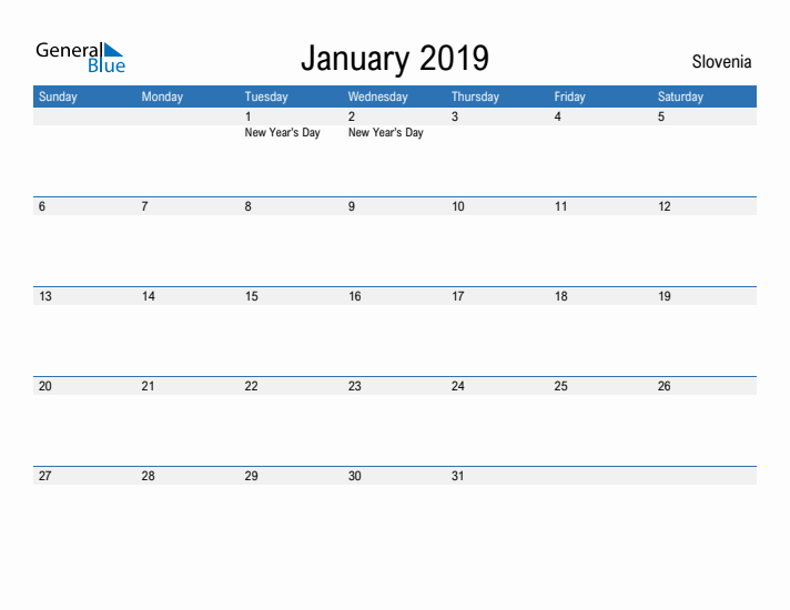 Fillable January 2019 Calendar