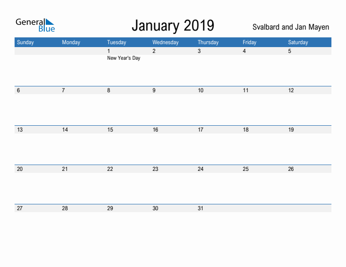 Fillable January 2019 Calendar