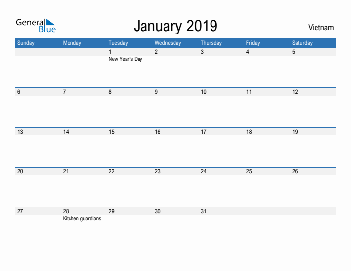 Fillable January 2019 Calendar