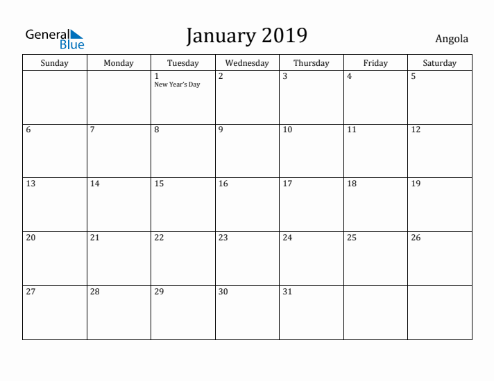 January 2019 Calendar Angola