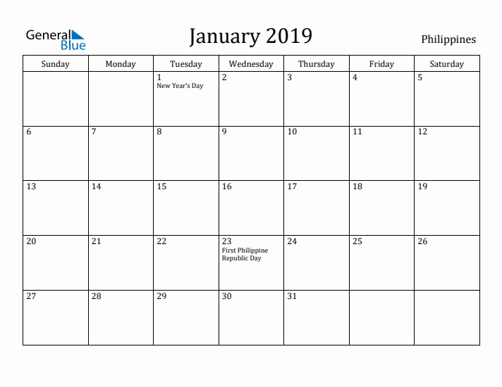 January 2019 Calendar Philippines