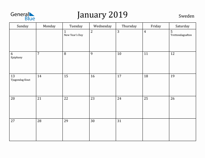 January 2019 Calendar Sweden