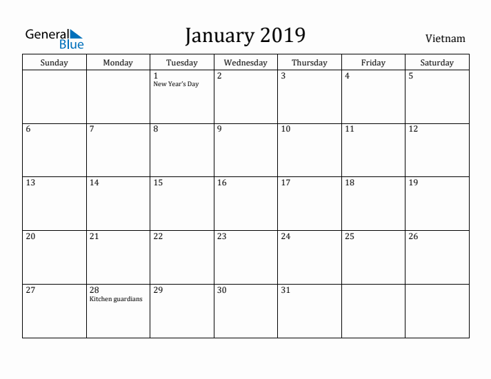 January 2019 Calendar Vietnam