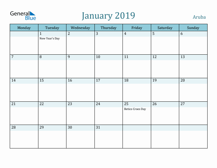 January 2019 Calendar with Holidays