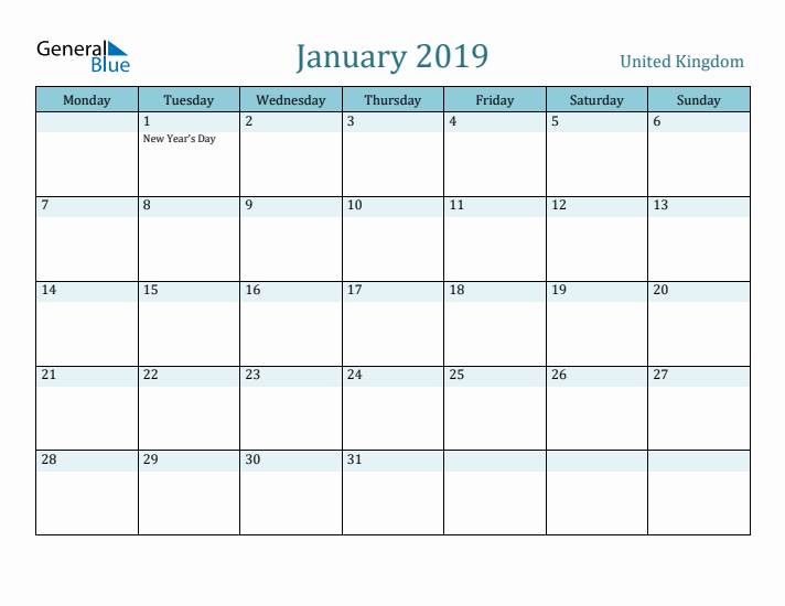 January 2019 Calendar with Holidays