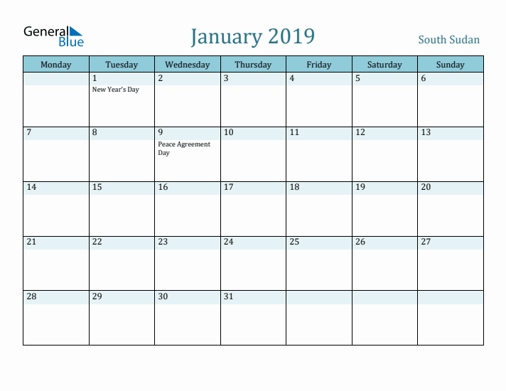 January 2019 Calendar with Holidays