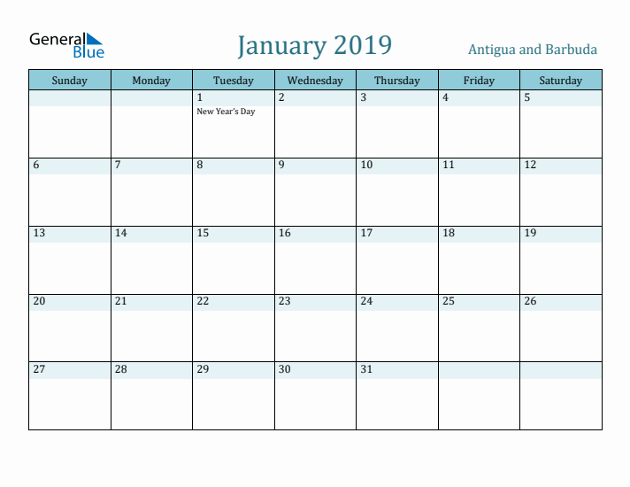 January 2019 Calendar with Holidays