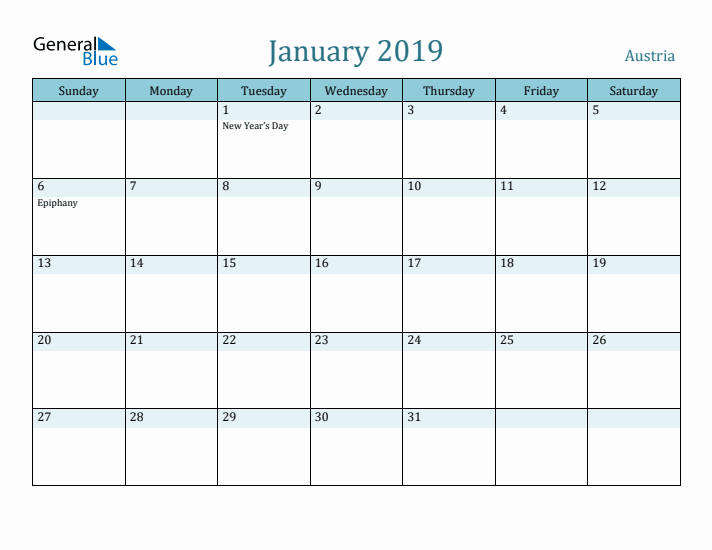 January 2019 Calendar with Holidays