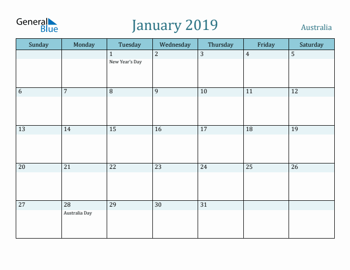 January 2019 Calendar with Holidays