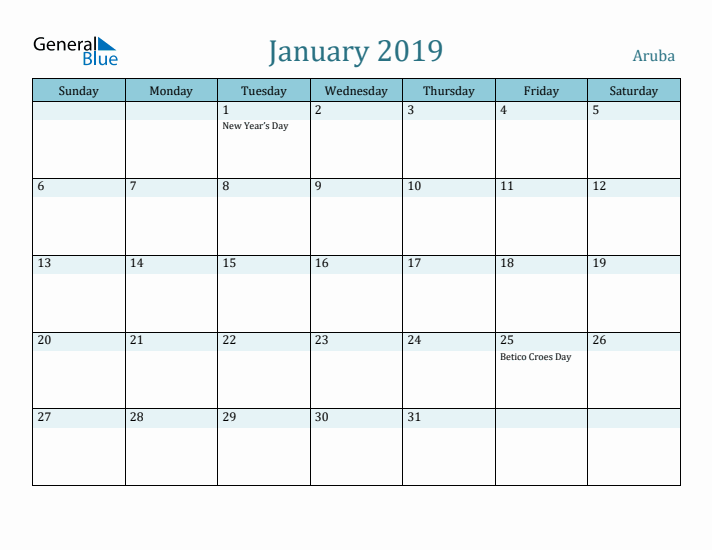 January 2019 Calendar with Holidays