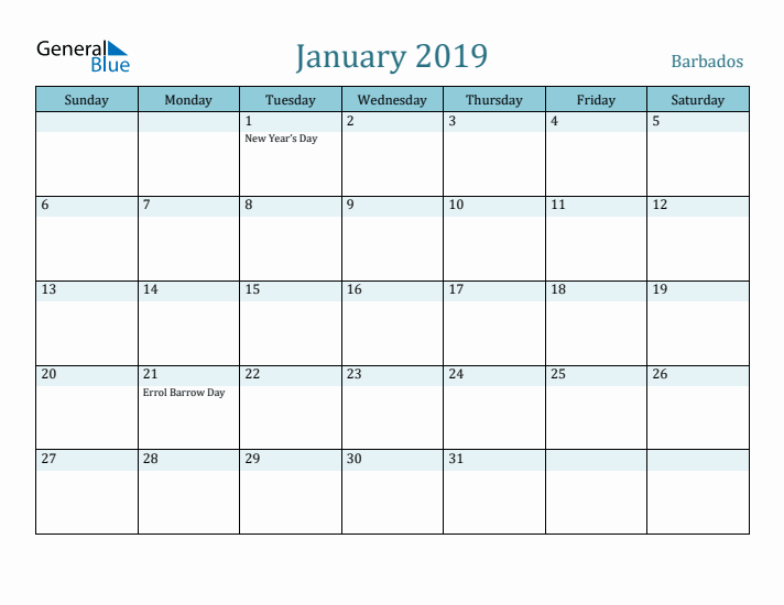 January 2019 Calendar with Holidays