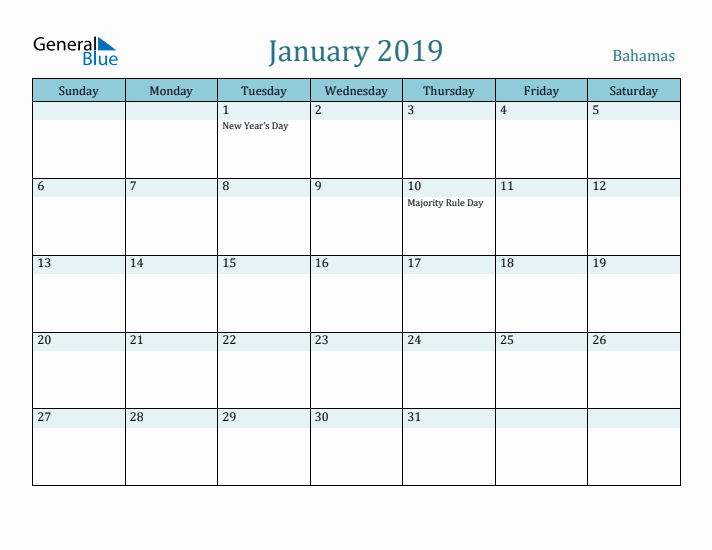 January 2019 Calendar with Holidays