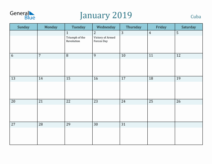 January 2019 Calendar with Holidays