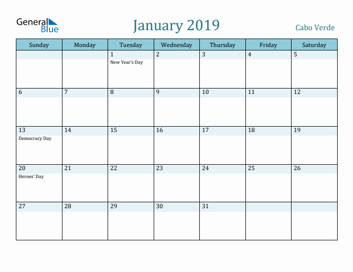 January 2019 Calendar with Holidays