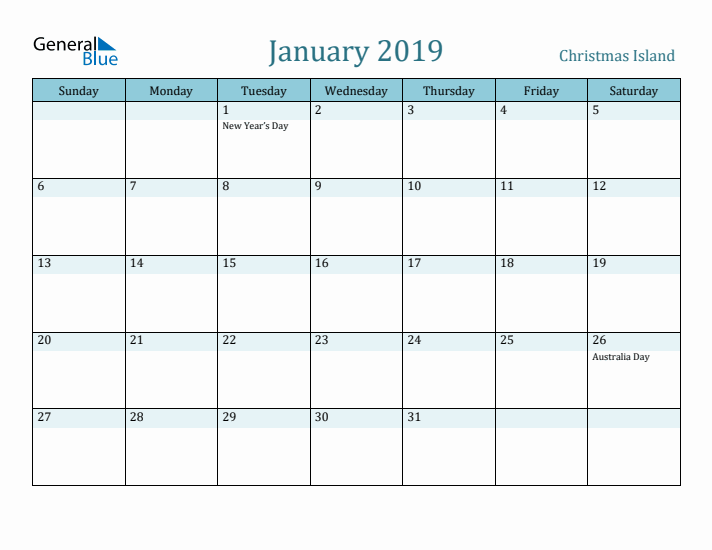 January 2019 Calendar with Holidays