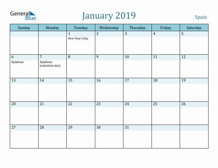 January 2019 Calendar with Holidays