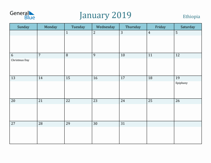 January 2019 Calendar with Holidays