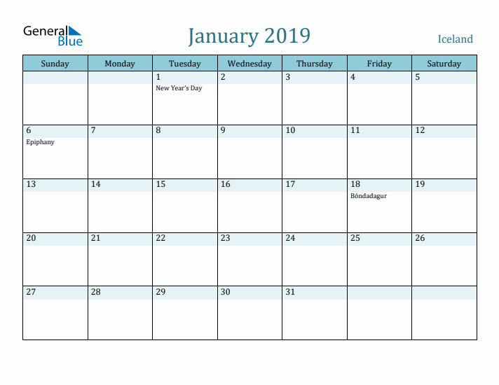 January 2019 Calendar with Holidays