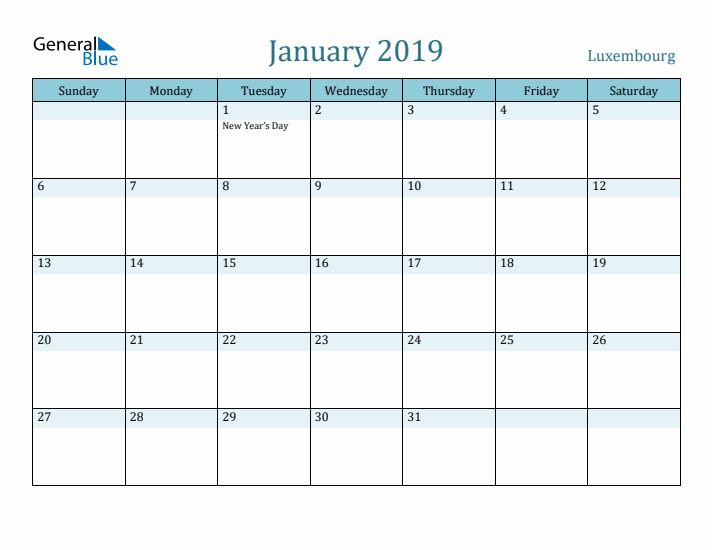 January 2019 Calendar with Holidays