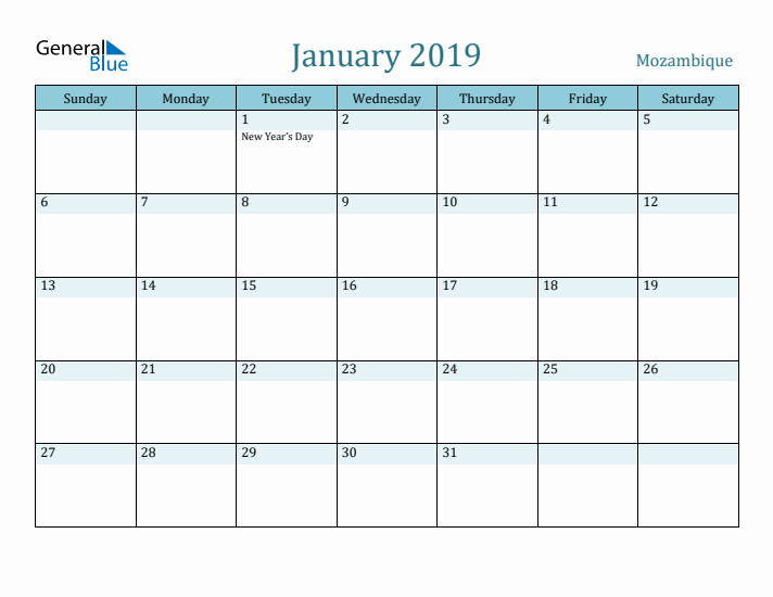 January 2019 Calendar with Holidays