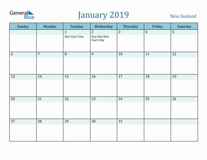 January 2019 Calendar with Holidays