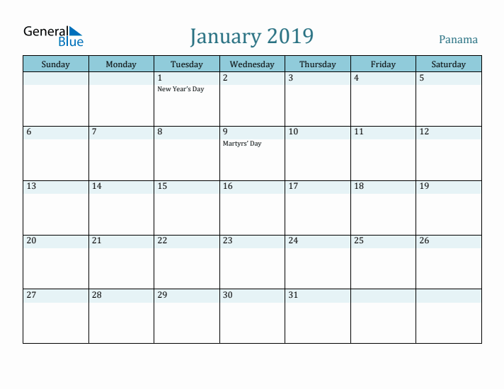 January 2019 Calendar with Holidays