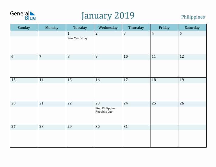 January 2019 Calendar with Holidays