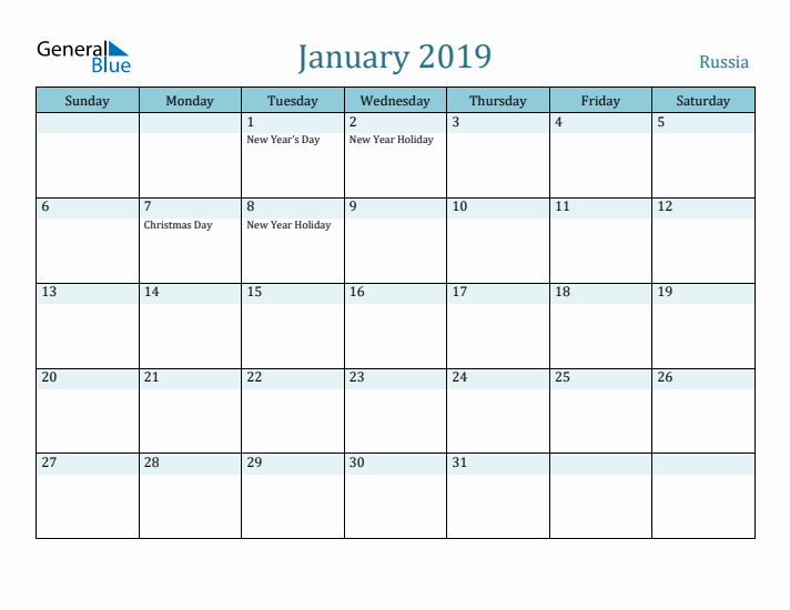 January 2019 Calendar with Holidays