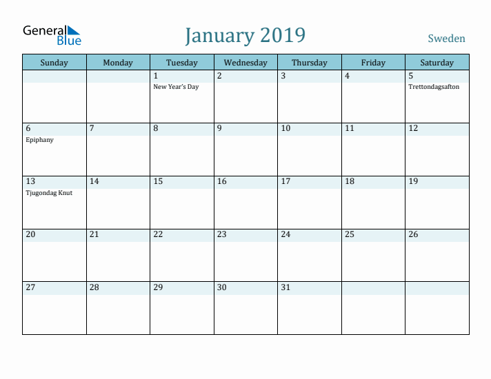 January 2019 Calendar with Holidays