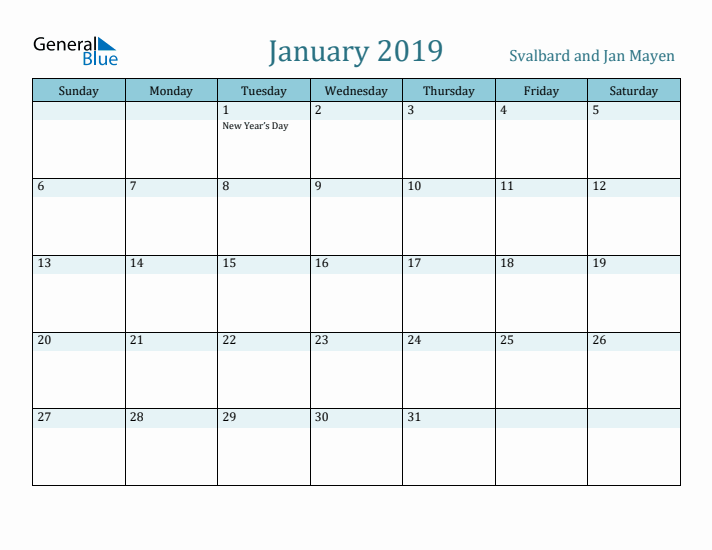 January 2019 Calendar with Holidays