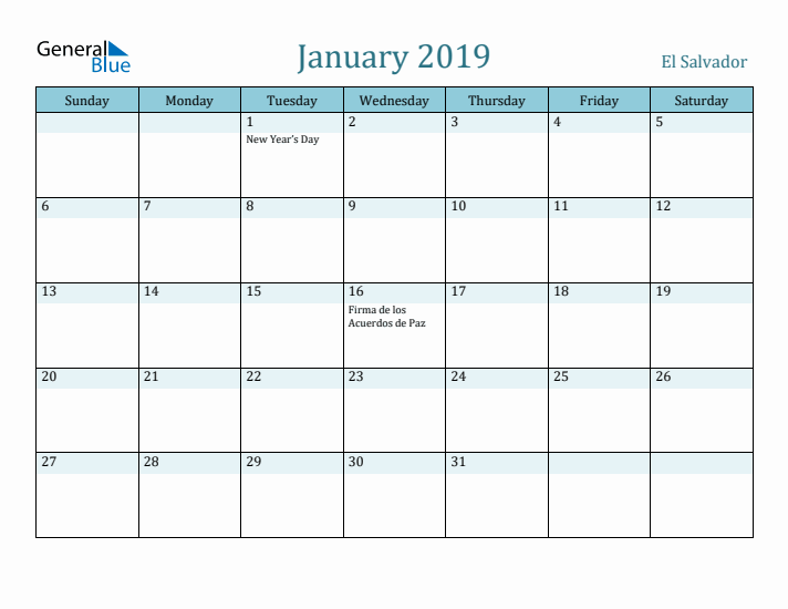 January 2019 Calendar with Holidays