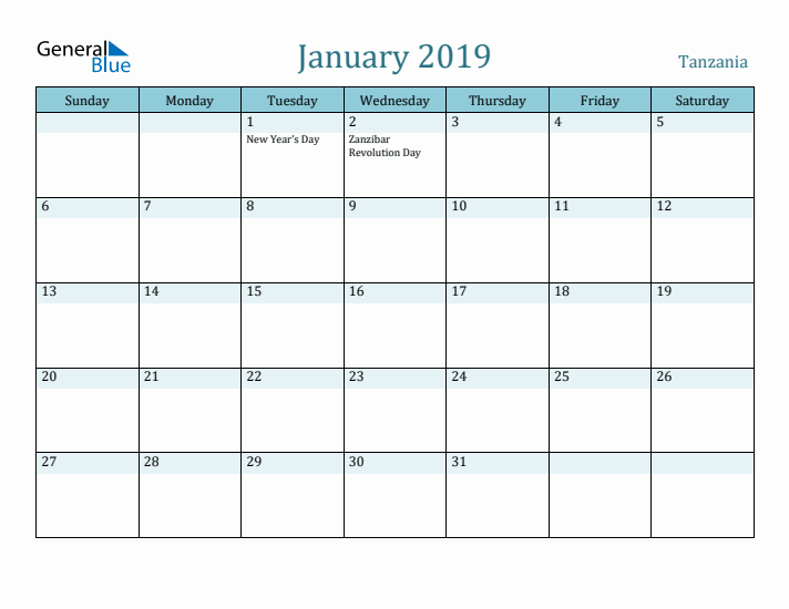 January 2019 Calendar with Holidays