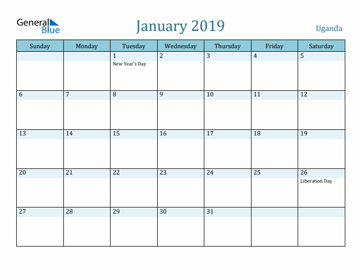 January 2019 Calendar with Holidays