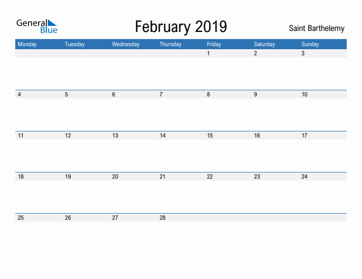 Fillable February 2019 Calendar