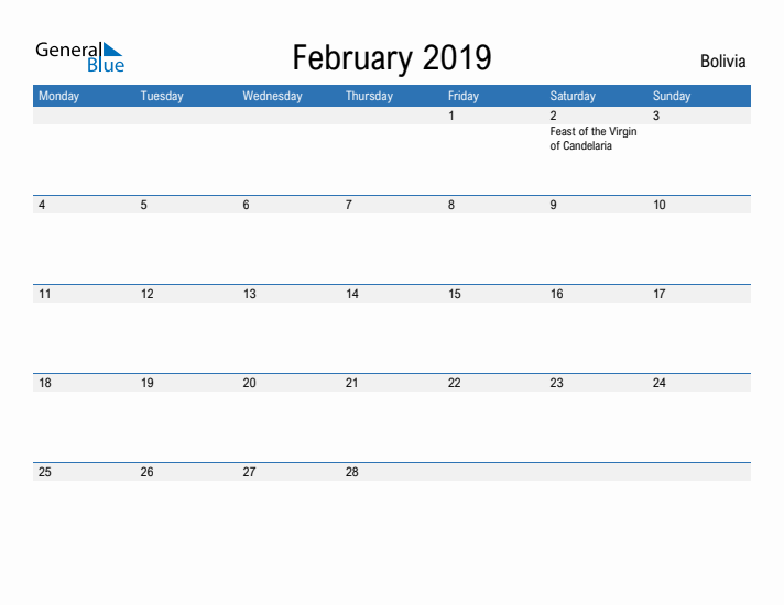 Fillable February 2019 Calendar