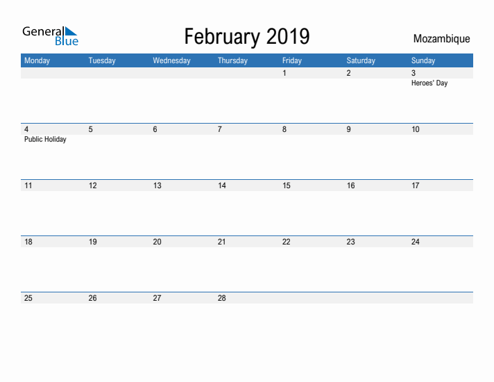 Fillable February 2019 Calendar