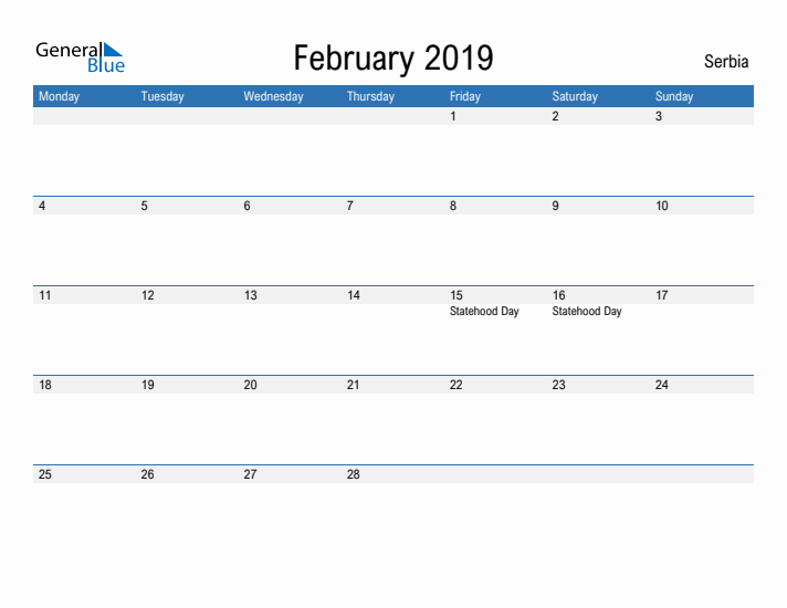 Fillable February 2019 Calendar