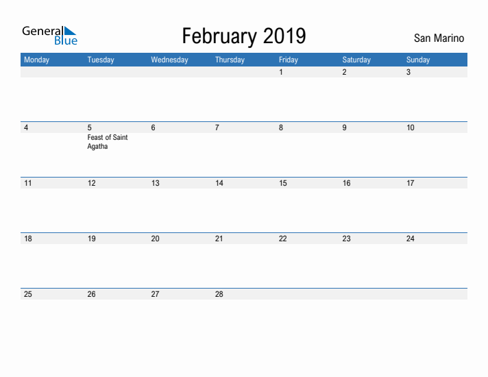 Fillable February 2019 Calendar