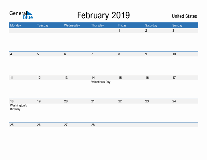 Fillable February 2019 Calendar