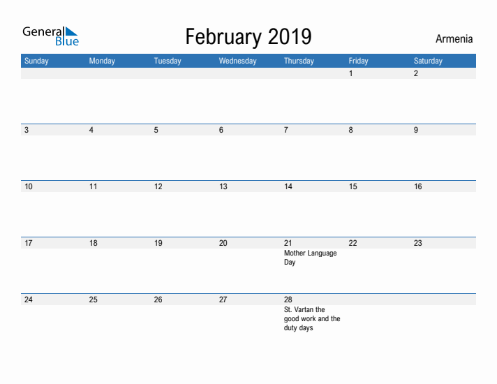 Fillable February 2019 Calendar