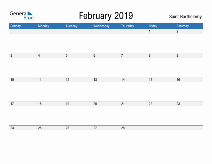 Fillable February 2019 Calendar