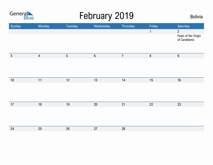 Fillable February 2019 Calendar