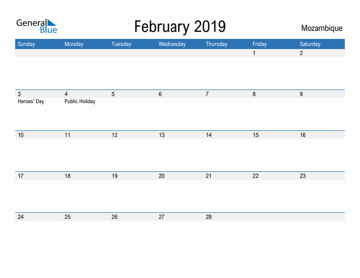 Fillable February 2019 Calendar