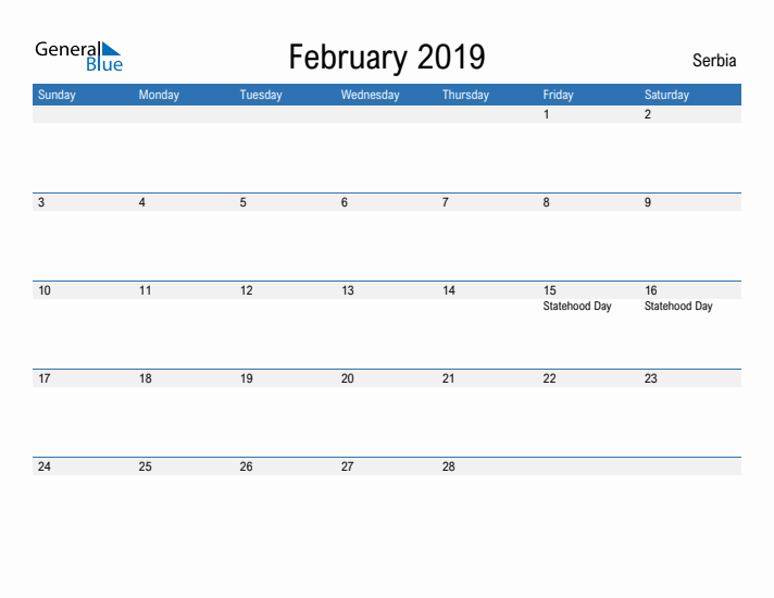 Fillable February 2019 Calendar