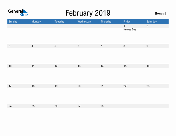 Fillable February 2019 Calendar