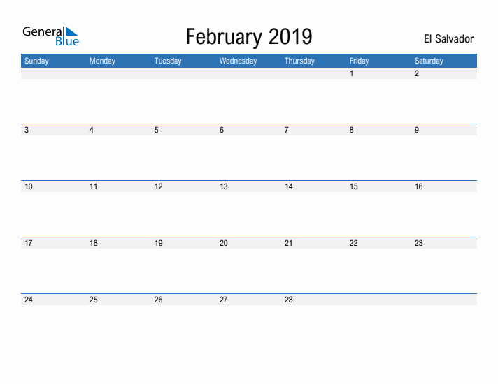 Fillable February 2019 Calendar