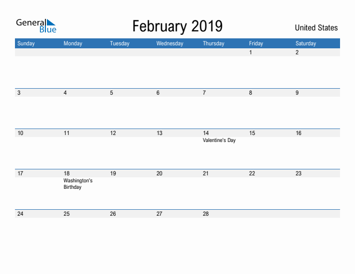 Fillable February 2019 Calendar