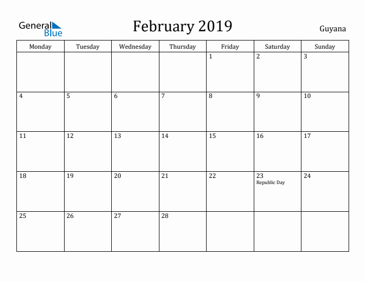 February 2019 Calendar Guyana